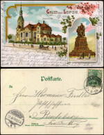 Leipzig Litho-Ansichtskarte Mit Johanniskirche U. Luther Melanchton Denkmal 1900 - Leipzig