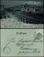 Seevorstadt-Dresden Hauptbahnhof, Rückansicht - Mondscheinlitho 1899 - Dresden