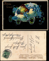 Glückwunsch Ostern / Easter Küken Im Osterei-Automobil Veilchen 1910 - Pâques