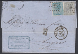 Belgique 1866 - Lettre De Montigny-sur-Sambre à Destinations Angers........... (DD) DC-12619 - 1865-1866 Perfil Izquierdo