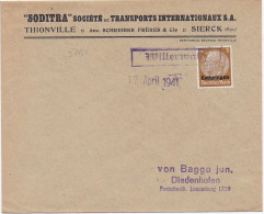 37421# HINDENBURG LOTHRINGEN LETTRE Obl WILLERWALD 17 Avril 1941 MOSELLE THIONVILLE - Lettres & Documents