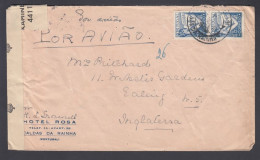 1943. PORTUGAL 2 Ex 1$75 LUSIADAS On Cover From HOTEL ROSA RAINHA 27.JAN.43 To England. Censo... (Michel 601) - JF368821 - Storia Postale