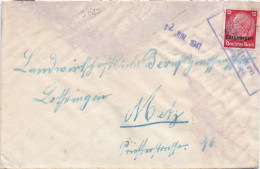 37423# HINDENBURG LOTHRINGEN LETTRE Obl WÖLFEDINGEN Kr SAARGEMÜND 12 Juin 1941 WELFERDING SARREGUEMINES MOSELLE METZ - Covers & Documents