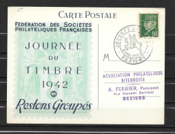 1942 - Journée Du Timbre - BEZIERS - 1 - ....-1949