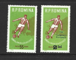 Romania 1962 55 Bani Junior Soccer Tournament Single And Later 2 Lei Overprint Single Both MNH - Neufs