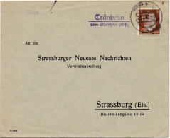 37430# HITLER ELSASS LETTRE Obl TRÄNHEIM über MOLSHEIM 1942 TRAENHEIM BAS RHIN ALSACE - Covers & Documents