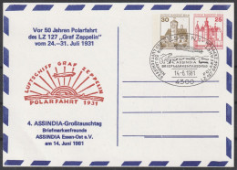 BRD: 1981, GA Privatpost Sonderkarte, Vor 50 Jahren Polarfahrt Des LZ 127 Graf Zeppelin 1931,  SoStpl. ESSEN 1 - Zeppelines