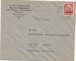 37441# HINDENBURG ELSASS LETTRE Obl INGWEILER 1941 INGWILLER BAS RHIN ALSACE - Covers & Documents