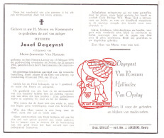 DP Jozef Degeynst ° Sint-Pieters-Leeuw 1898 † Dworp Beersel 1961 X Marie Jeanette Van Rossum // Hellinckx Van Opslag - Images Religieuses