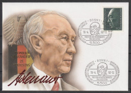 BRD: 1992, Sonderumschlag In EF, Mi. Nr. 876, 25. Todestag Konrad Adenauer, SoStpl. BONN 1 - Otros & Sin Clasificación