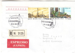 Saint Marin - Lettre Recom Exprès De 1986 - Oblit San Marino - Expo Ameripex 86 à Chicago - Cachet De Mindelheim - - Lettres & Documents
