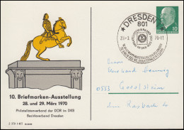 Privat-PK 8/69a Reiterdenkmal 10. Briefmarkenausstellung SSt DRESDEN 28.3.1970 - Otros & Sin Clasificación