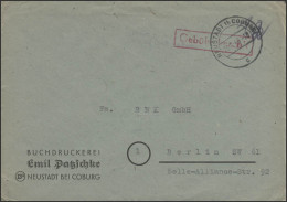 Gebühr-Bezahlt-Stempel Brief Buchdruckerei Neustadt/Coburg 28.1.46 Nach Berlin - Autres & Non Classés