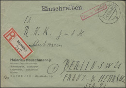 Gebühr-Bezahlt-Stempel R-Brief Bayreuth 9.8.46 Nach Berlin 16.8.46 - Autres & Non Classés