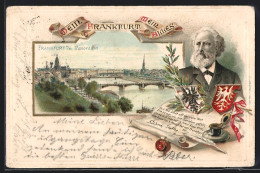 Passepartout-Lithographie Alt-Frankfurt, Panorama, Mundartdichter Friedrich Stoltze, Wappen  - Autres & Non Classés