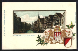 Passepartout-Lithographie Alt-Hamburg, Deichstrasse-Fleet, Geprägte Wappen  - Altri & Non Classificati