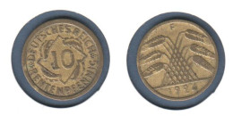 Allemagne 10 Rentenpfennig 1924 F, KM# 33, Deutsches Reich, - 10 Rentenpfennig & 10 Reichspfennig