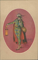 ZANDRINO SIGNED 1910s POSTCARD - HARLEQUIN WITH LANTERN - N.5/4  (5813) - Zandrino