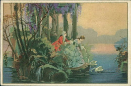 ANICHINI SIGNED 1910s POSTCARD - COUPLE & SWANS - EDIZIONE BALLERINI & FRATINI - N.282  (5817) - Other & Unclassified