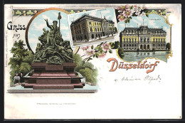 Lithographie Düsseldorf, Ständehaus, Tonhalle, Provinzial-Denkmal  - Duesseldorf