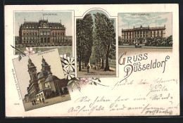 Lithographie Düsseldorf, Jesuitenkirche, Ständehaus, Justizgebäude  - Düsseldorf