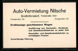 Vertreterkarte Grossröhrsdorf, Auto-Vermietung Nitsche, Feldstrasse 216c  - Non Classés