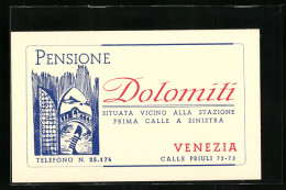 Vertreterkarte Venezia, Pensione Dolomiti, Calle Priuli 72-73  - Non Classés
