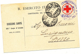 1916 GRANDE GUERRA FRANCHIGIA MILITARE CARTOLINA DA CAMPO DIREZIONE SANITA' XIV CORPO ARMATA - Poste Militaire (PM)