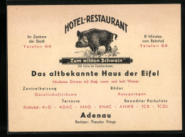 Vertreterkarte Adenau, Hotel-Restaurant Zum Wilden Schwein, Inh. Theodor Frings  - Unclassified