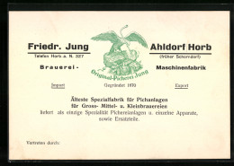 Vertreterkarte Ahldorf / Horb, Fried. Jung, Brauerei - Maschinenfabrik, Spezialfabrik Für Pichanlagen  - Unclassified