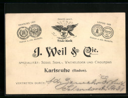 Vertreterkarte Karlsruhe (Baden), J. Weil & Cie., Sezialität: Südd. Sohl-. Vacheleder Und Croupons  - Unclassified