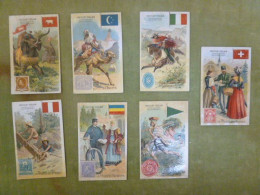 Lot De 7 Chromos Gaufrées, Vernies - La Poste Au Pérou-Siam-Cachemire-Suisse-Mexique-Egypte-Roumanie - Poulain