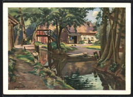 Künstler-AK Lehde Im Spreewald, Gehöft Am Kanal Und Brücke  - Brueck