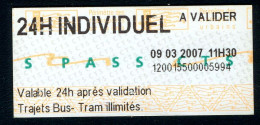 Ticket De La Compagnie Des Transports Strasbourgeois (CTS) - 24 H INDIVIDUEL - 2007 - Europa