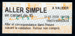 Ticket De La Compagnie Des Transports Strasbourgeois (CTS) - ALLER SIMPLE En Carnet De 10 - 2008 - Europa