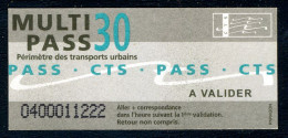 Ticket De La Compagnie Des Transports Strasbourgeois (CTS) - MULTI-PASS 30 - Europa