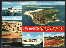 AK Baltrum /Nordsee, Fliegeraufnahme, Tennisplatz, Badestrand, Dampfer MS Baltrum IV  - Autres & Non Classés