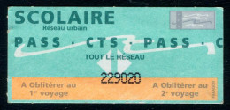 Ticket De La Compagnie Des Transports Strasbourgeois (CTS) - SCOLAIRE - TOUT LE RESEAU - 1er Et 2ème Voyage - 2004 - Europa