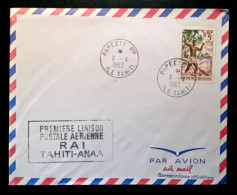 POLYNESIE FRANCAISE - PREMIERE LIAISON POSTALE AERIENNE RAI-THAITI-ANAA 1963 -  AERIEN - N°6 1958/60 - FDC