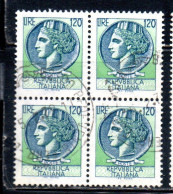 ITALIA REPUBBLICA ITALY REPUBLIC 1977 TURRITA SIRACUSANA LIRE 120 QUARTINA BLOCK USATO USED OBLITERE' - 1971-80: Oblitérés