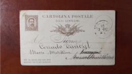 * ITALY > 1882 POSTAL HISTORY > 10c Stationary Card To Massa Marillima - Autres & Non Classés