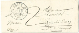 FRANCE LETTRE CACHET CRECY TAXE 2 POUR LIZY SUR OURCQ ( SEINE ET MARNE ) DE 1842 LETTRE COVER - 1801-1848: Précurseurs XIX