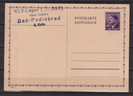 II.WK Böhmen U.Mähren Ganzsache MiNo. P 15 Mit Adress-o " KLV-Lager Bad Podiebrad B. Kalln " - Lettres & Documents