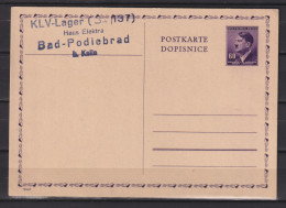 II.WK Böhmen U.Mähren Ganzsache MiNo. P 15 Mit Adress-o " KLV-Lager Bad Podiebrad B. Kalln " - Covers & Documents