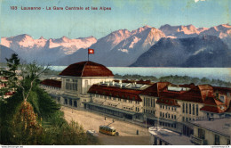 NÂ°35452 Z -cpa Lausanne -la Gare Centrale Et Les Alpes- - Lausanne