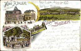 Lithographie Bad Soden Am Taunus Hessen, Hotel Adler, Kurhaus, Panorama - Autres & Non Classés