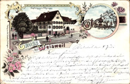 Lithographie Weisweil In Baden, Gasthaus Zum Erbprinzen, Wirtschaftsschild - Autres & Non Classés