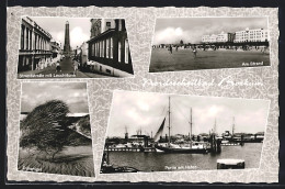 AK Borkum, Strandstrasse Mit Leuchtturm, Dünenigel, Partie Am Hafen  - Borkum