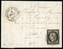 1849, Cérès Non Dentelé 20 Centimes Noir Y&T N°3 Sur Lettre, - 1849-1876: Période Classique