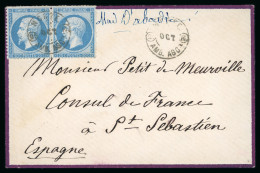 1865 (?), Lettre Envoyée Au Consul De France à St Sébastien (Espagne) Affranchie à 40c - 1849-1876: Periodo Clásico